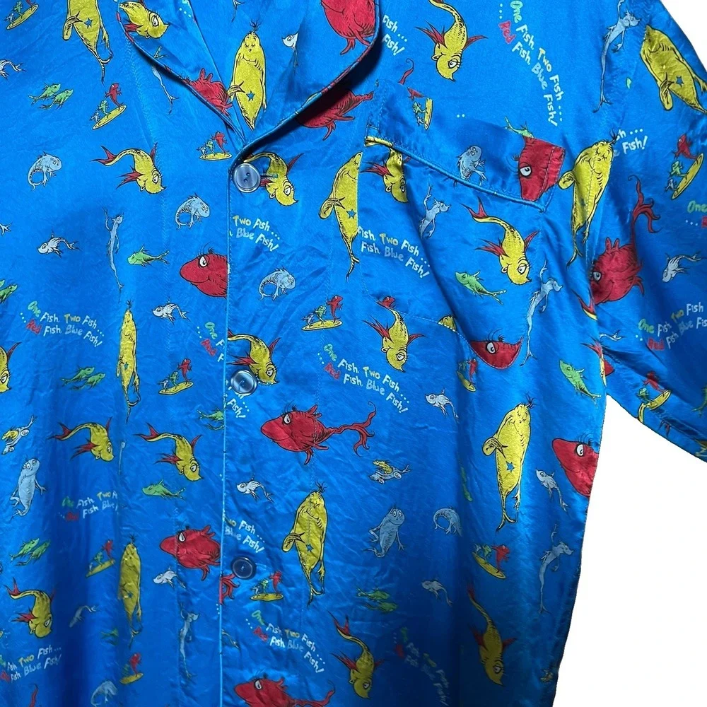 Dr. Seuss‎ Womens Whimsical Silk Pajama Pant Set M Vtg Novelty One Fish Two Fish